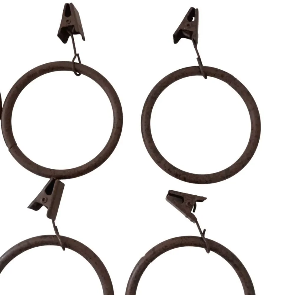 12 Metal Curtain Rings With Clips Dark Brown Bronze Farmhouse 2.25